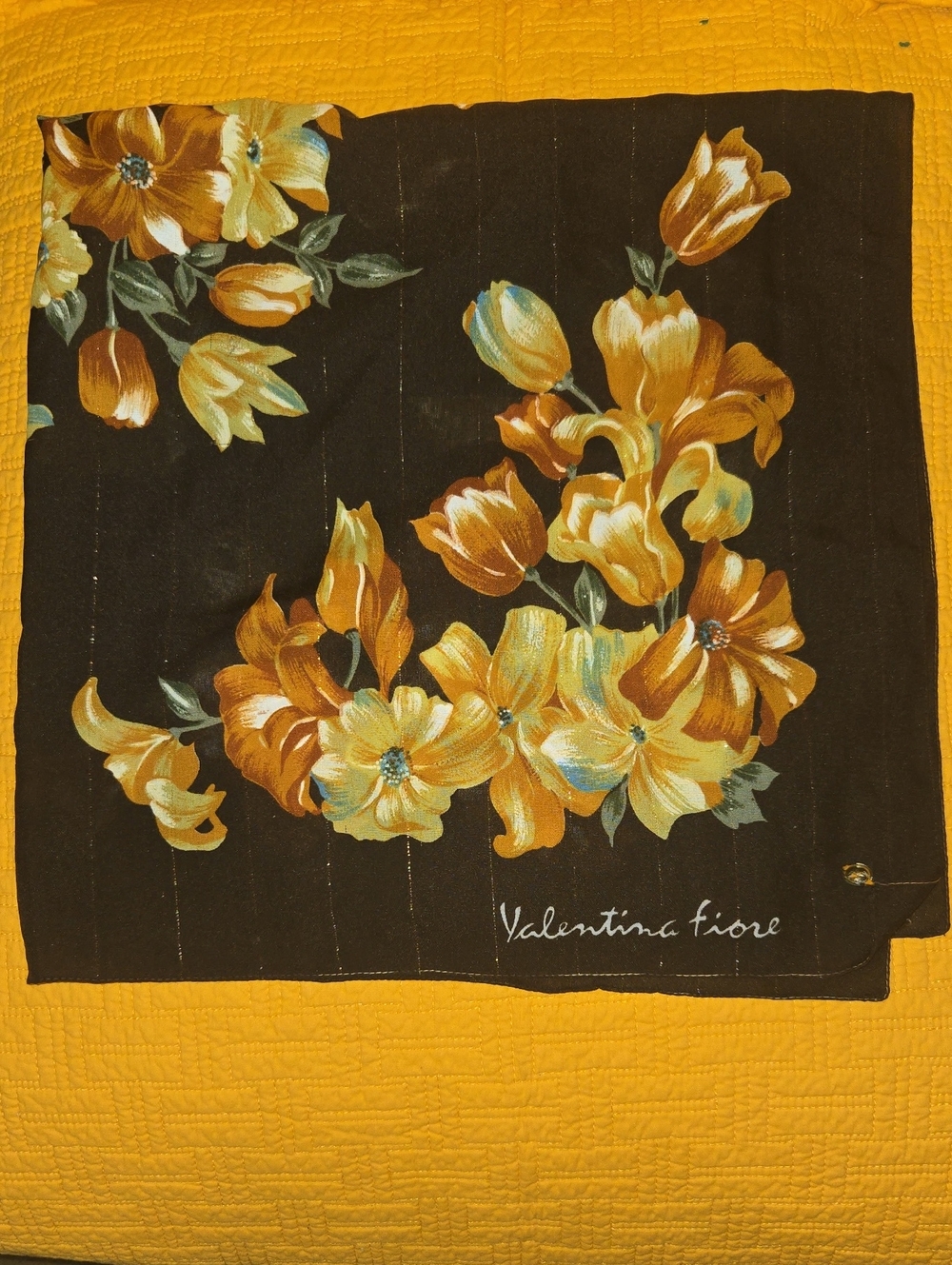 Valentina Fiore Black Floral Silk Scarf with Yellow Blooms